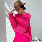 Candy Color Crewneck Trendy Pullover Sweater - Purple