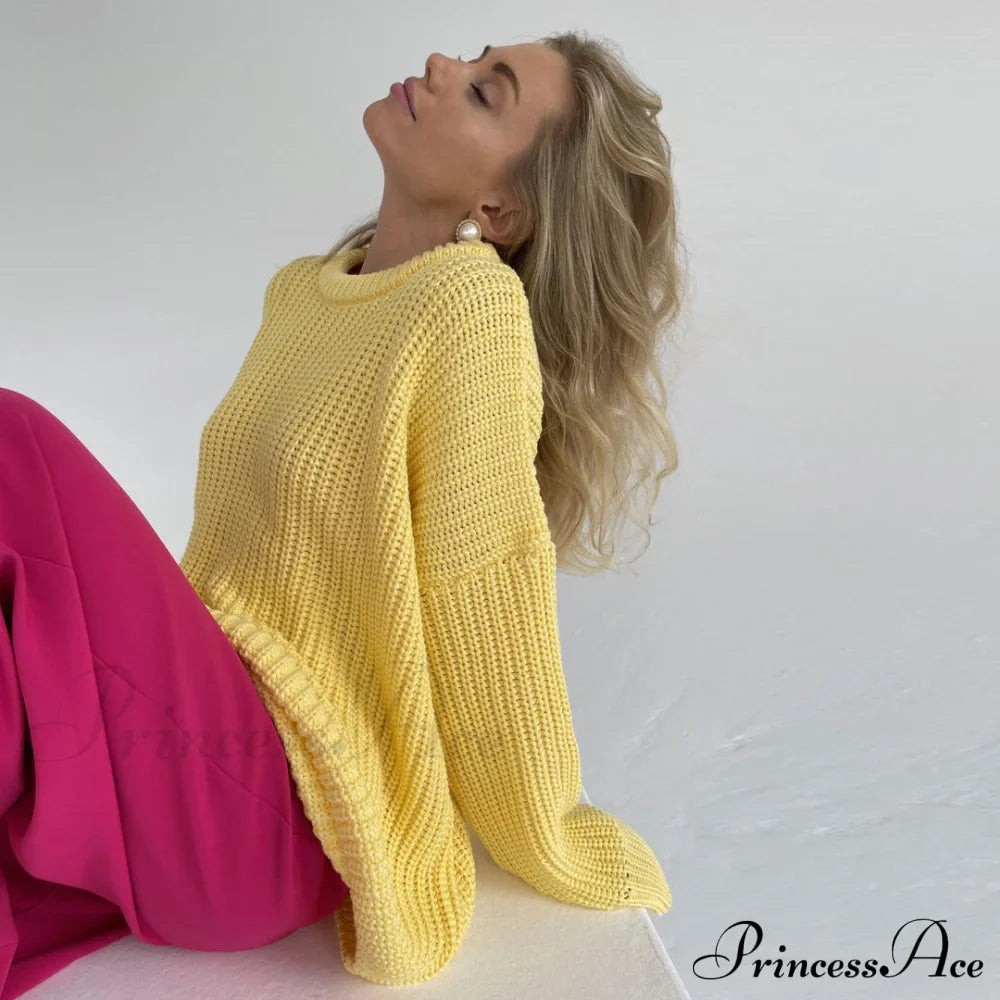 Candy Color Crewneck Trendy Pullover Sweater - Rose