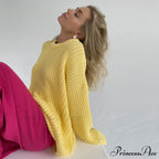 Candy Color Crewneck Trendy Pullover Sweater - Rose