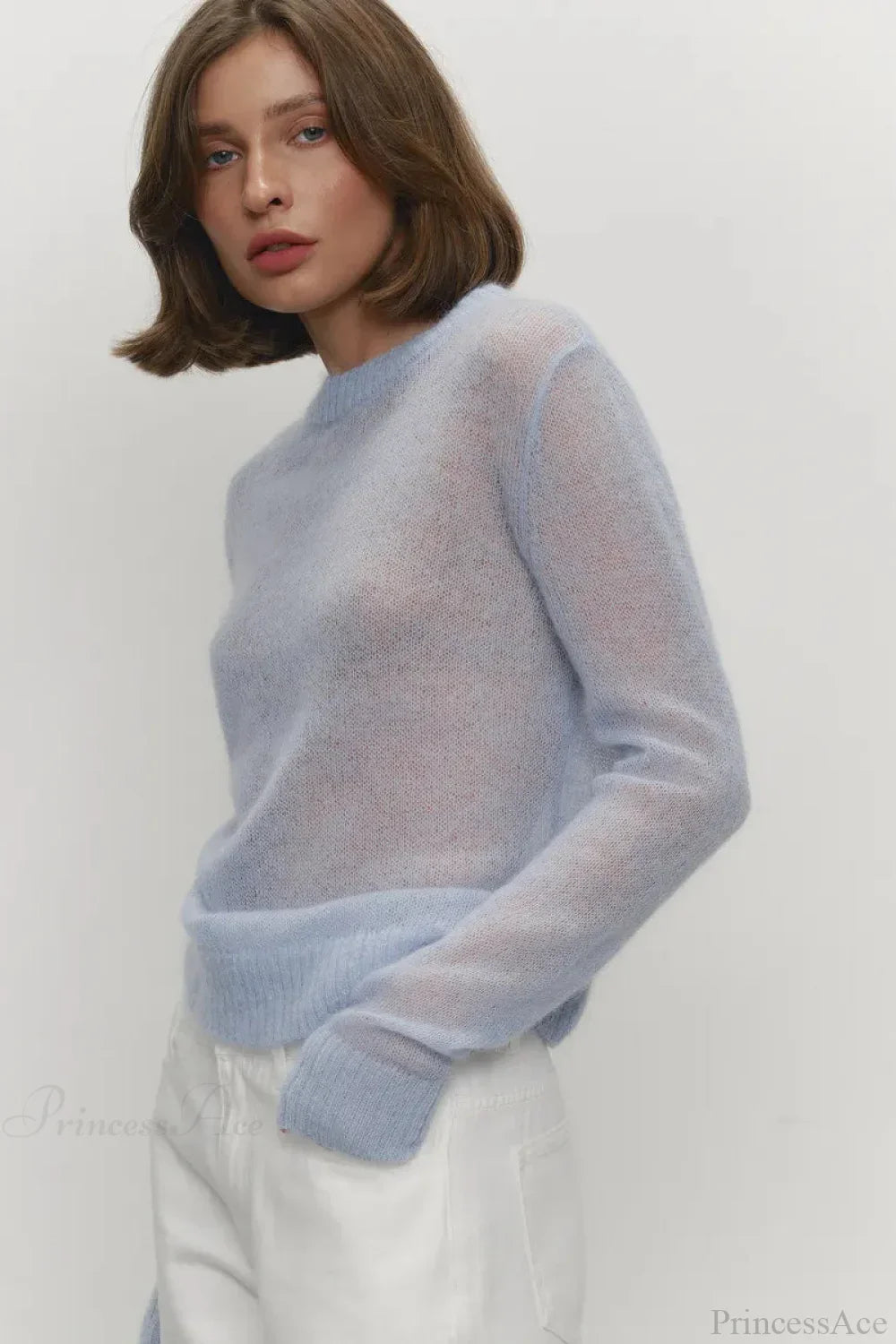 Candy Color Sheer Crew Neck Knit Sweater
