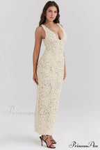 Carena Plunge Floral Charming Applique Maxi Dress