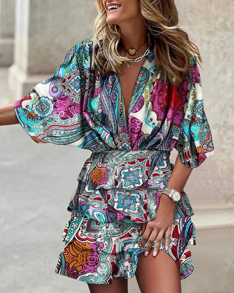 Isis Elegant Mini Dress with a Stylish Print Design for Women