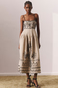 Yesenia Boutique Cotton Midi Dress with Abstract Embroidery Premium Wardrobe Essential