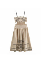 Yesenia Boutique Cotton Midi Dress with Abstract Embroidery Premium Wardrobe Essential