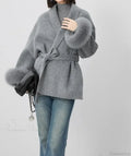 Cashmere Coat With Fur Cuffs Fox Fur Overcoat