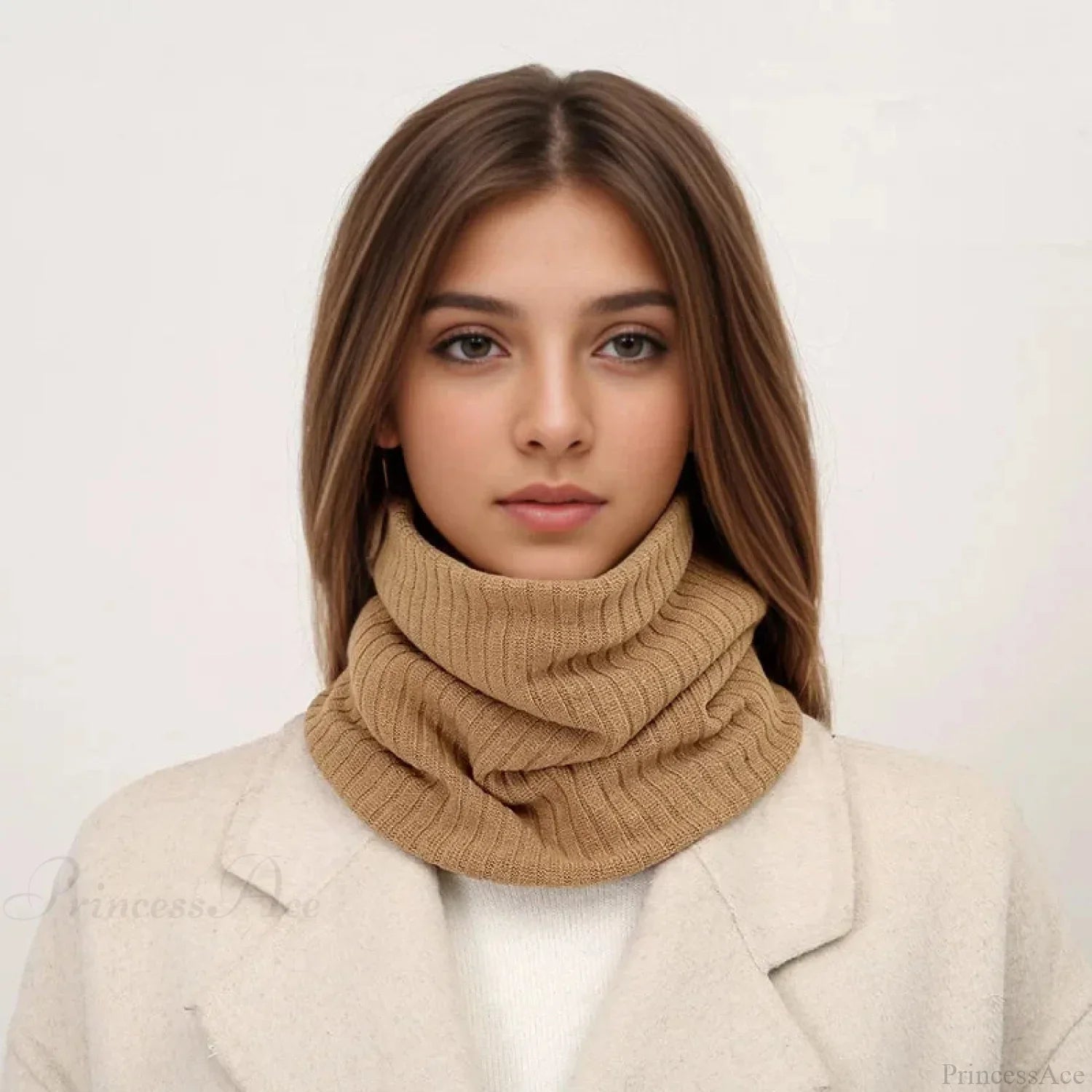 Cashmere Knit Ring Wool Neck Warmer Scarf for Women