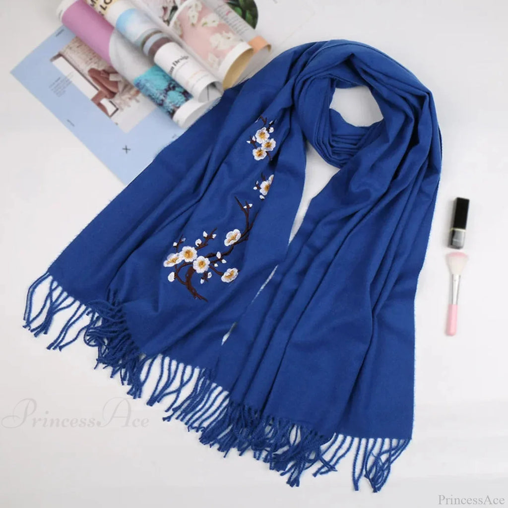 Cashmere Winter Flower Pashmina Shawl with Tassels
