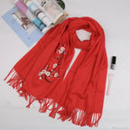Cashmere Winter Flower Pashmina Shawl with Tassels
