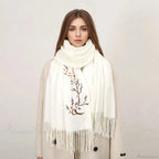Cashmere Winter Flower Pashmina Shawl with Tassels