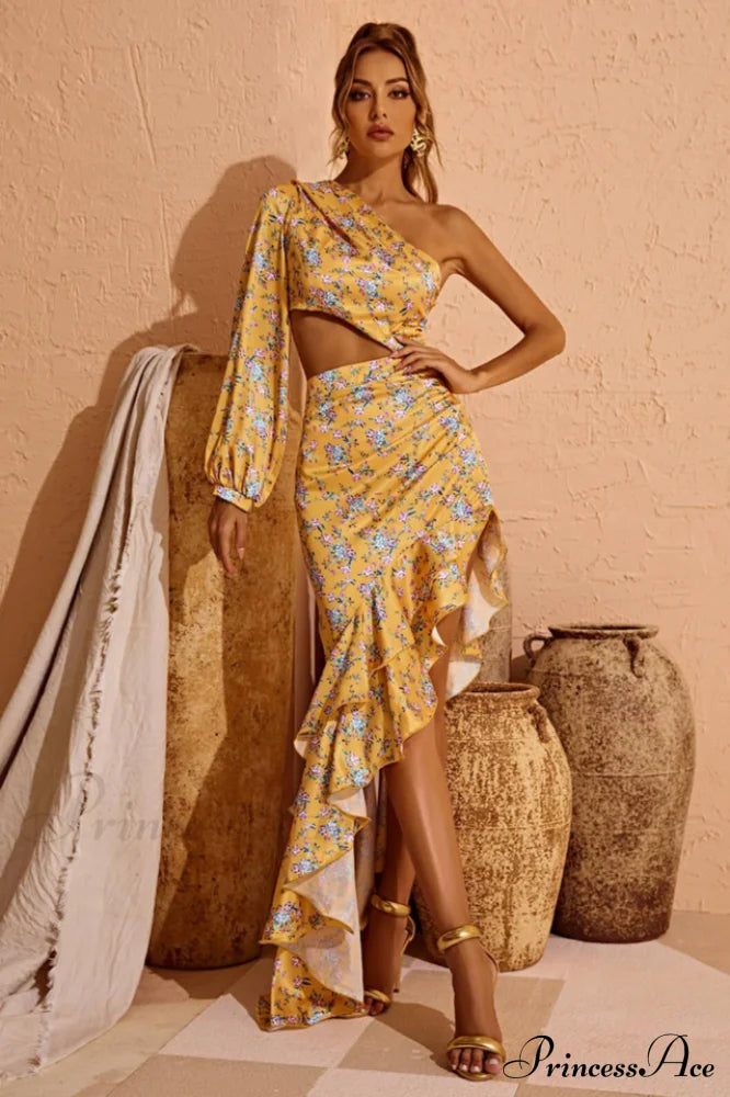 Cassidy One Shoulder Charming Floral Maxi Dress