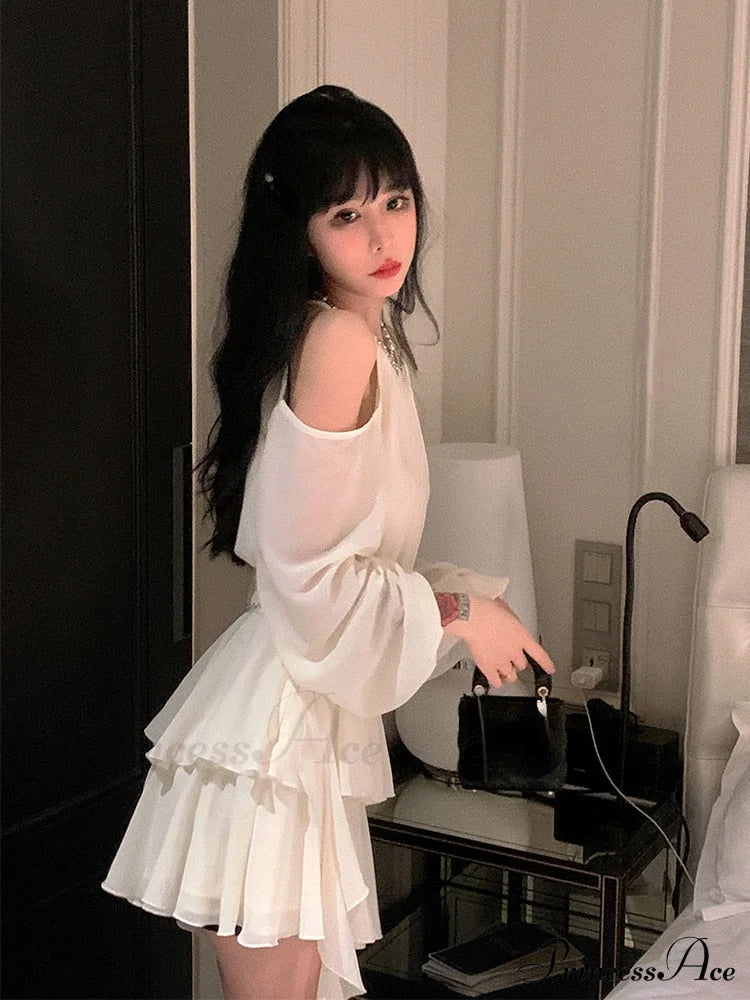 Casual Arm Autumn Korean Party Gown Long Mini Gown Fairy Elegant Fashion Brief Female