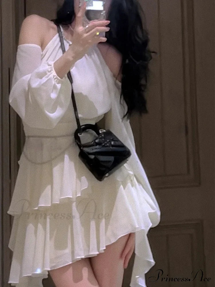 Casual Arm Autumn Korean Party Gown Long Mini Gown Fairy Elegant Fashion Brief Female