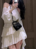Casual Arm Autumn Korean Party Gown Long Mini Gown Fairy Elegant Fashion Brief Female