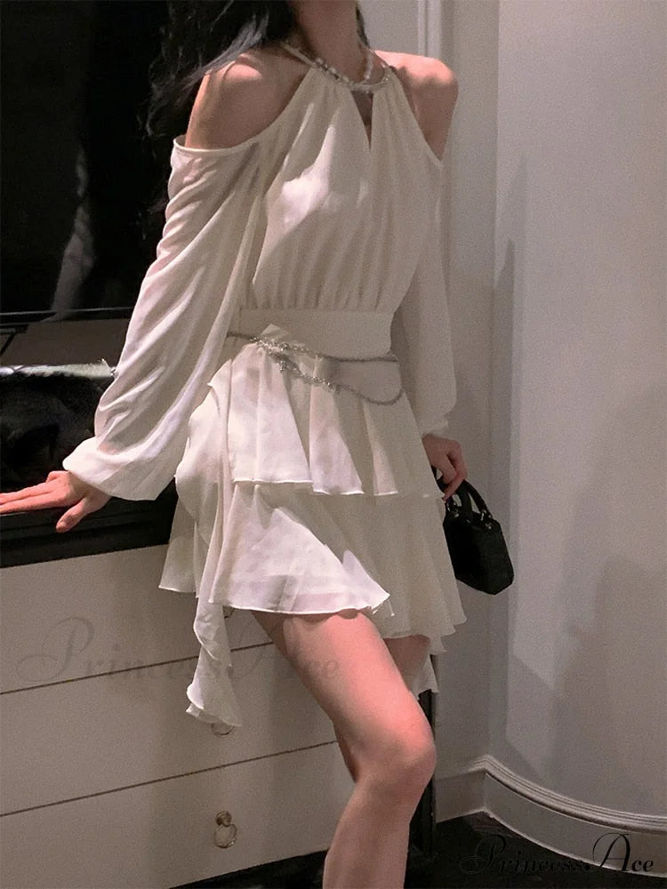Casual Arm Autumn Korean Party Gown Long Mini Gown Fairy Elegant Fashion Brief Female