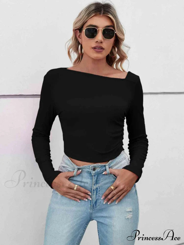 Casual Arm Neck Long Top Basic Asymmetrical T-Shirt