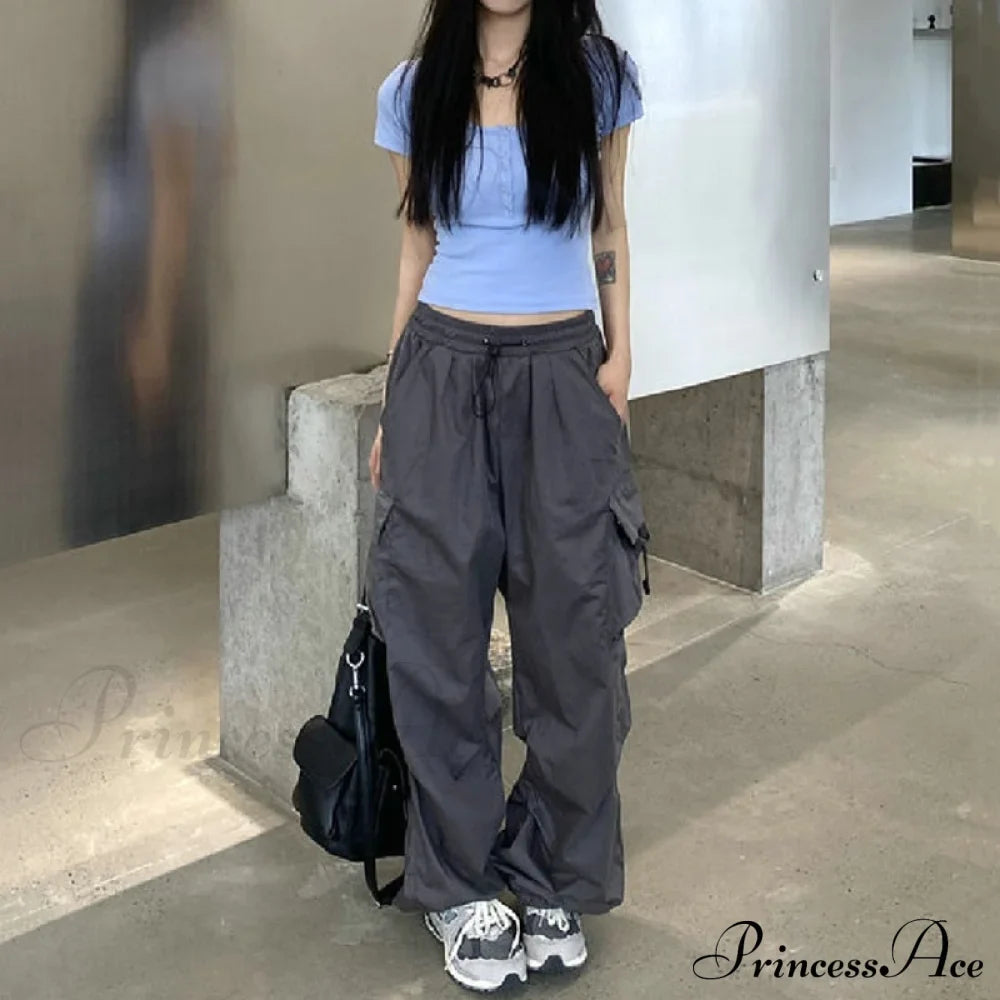 Casual Straight Wide Leg Pockets Joggers Trousers