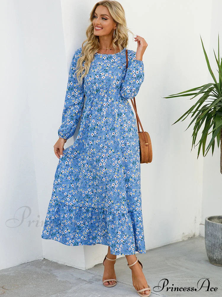 Casual Coastal Long Bohemian Flowered Dress