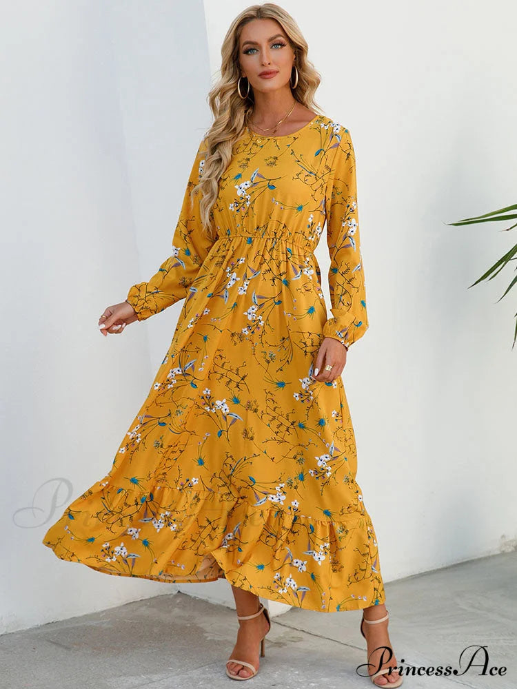 Casual Coastal Long Bohemian Flowered Dress