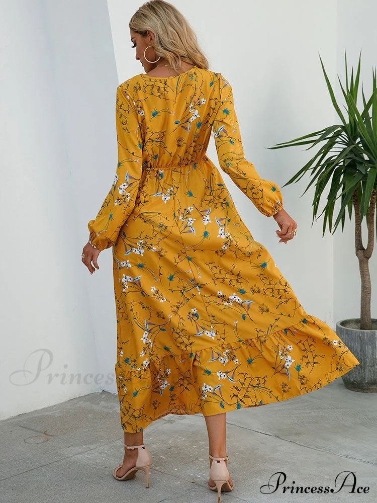 Casual Coastal Long Bohemian Flowered Dress