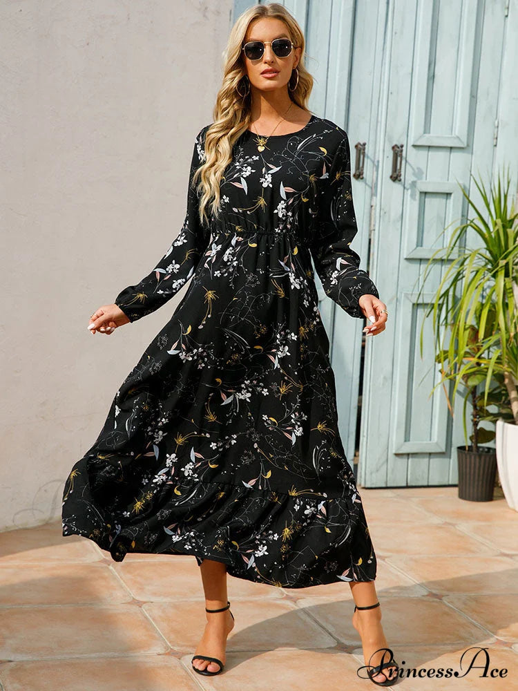 Casual Coastal Long Bohemian Flowered Dress