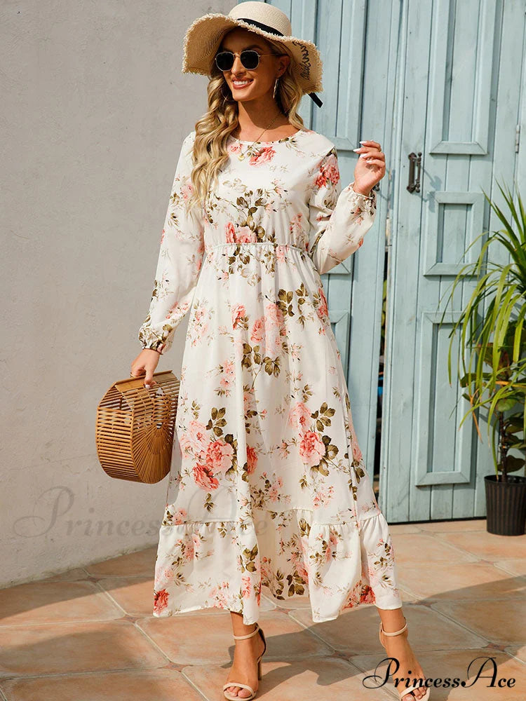 Casual Coastal Long Bohemian Flowered Dress