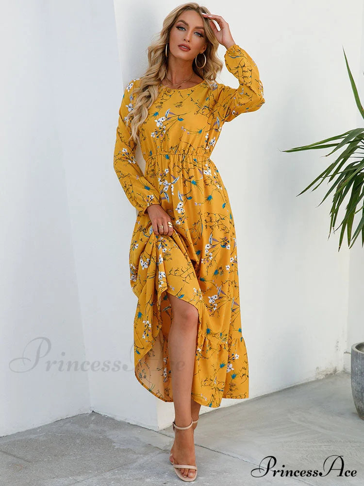 Casual Coastal Long Bohemian Flowered Dress