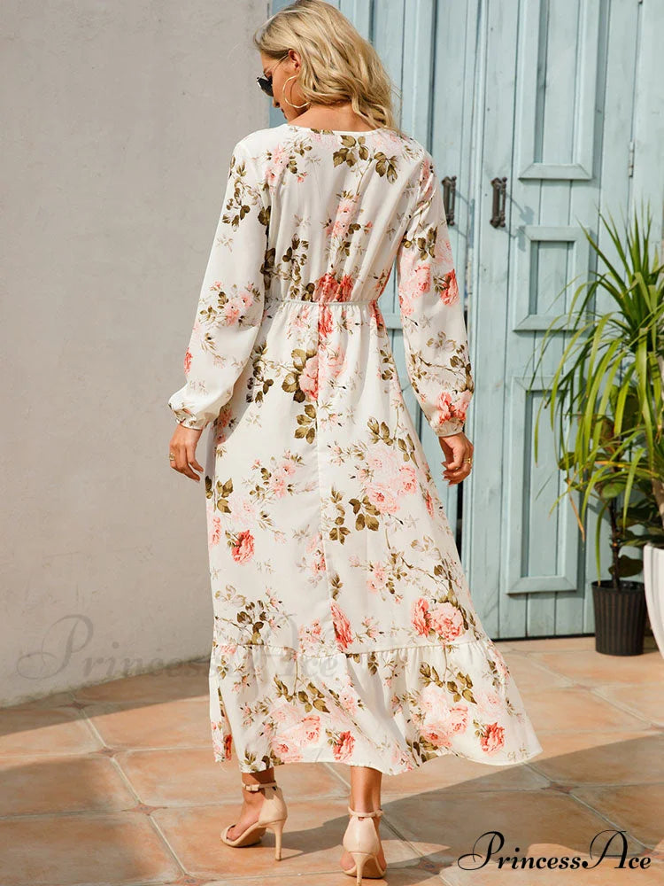 Casual Coastal Long Bohemian Flowered Dress
