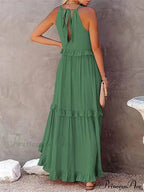 Casual Elegant Ruffle Halter Sleeveless Classic Female Party Outfits Beach Maxi Dress