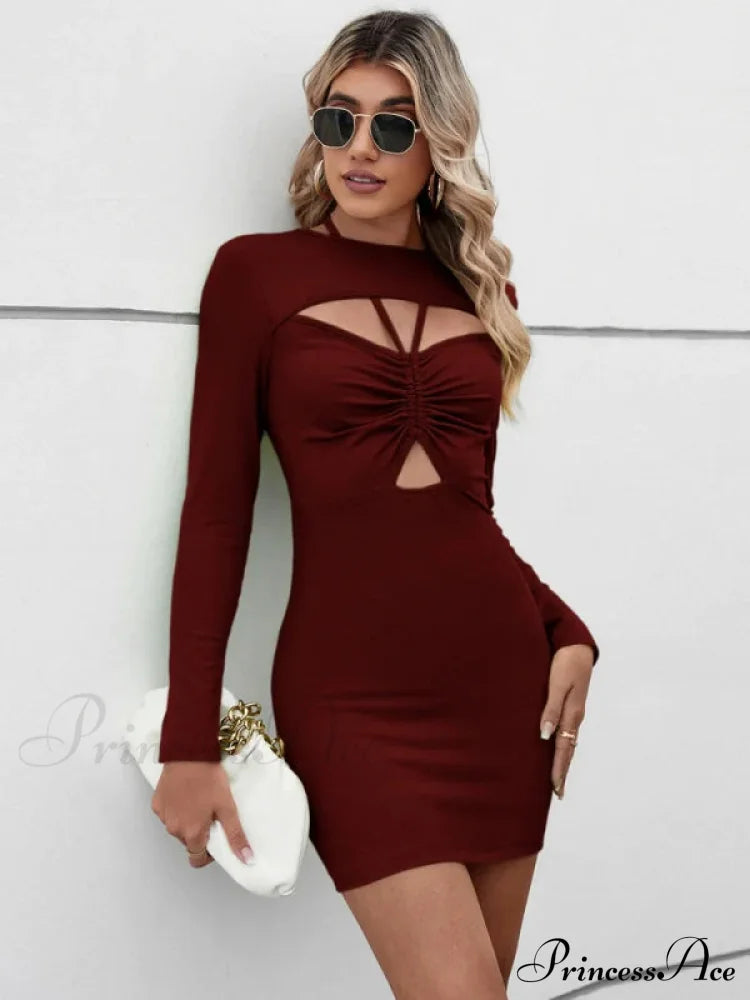 CASUAL HALTER HOLLOW SHORT SLEEVE DRESS