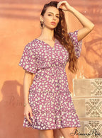Casual Lace-Up with Gown V-Neck Flowered Design