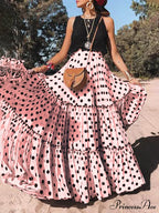 Casual Long Polka Charming Dot Printed Halter Skirt