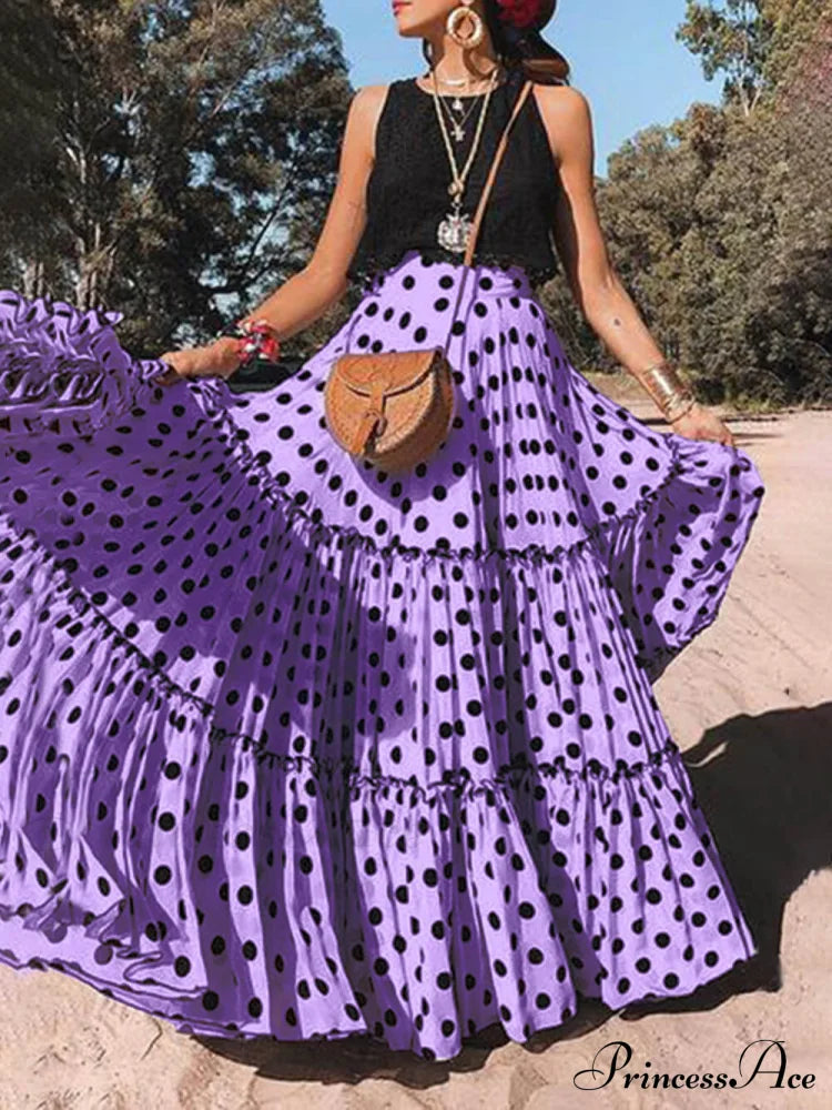 Casual Long Polka Charming Dot Printed Halter Skirt