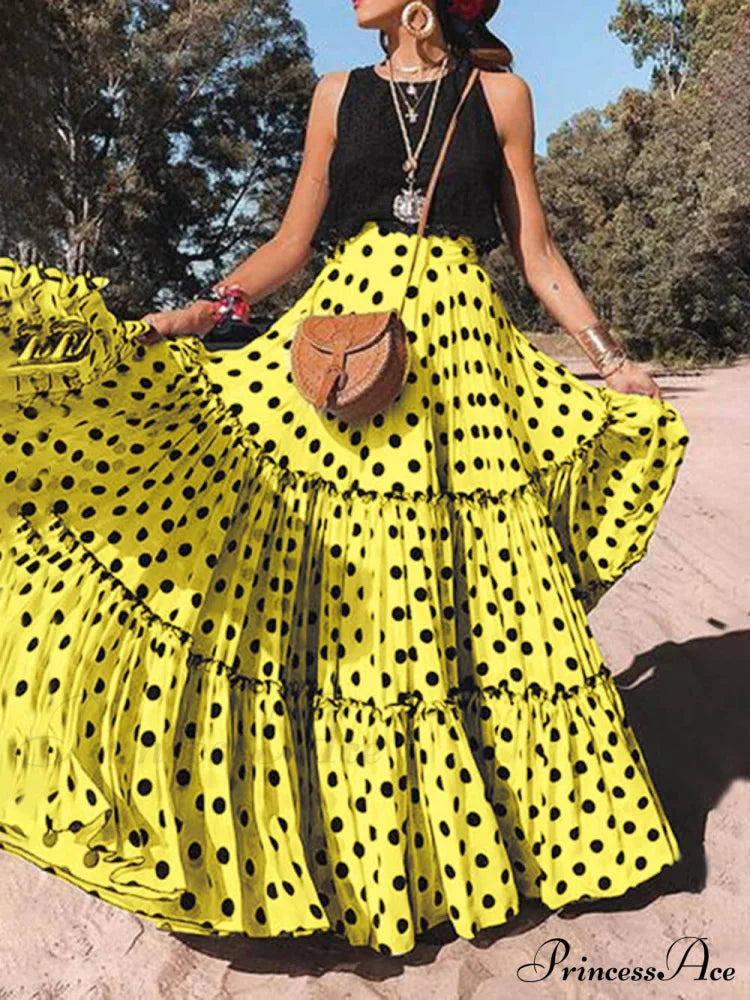 Casual Long Polka Charming Dot Printed Halter Skirt