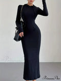 Casual Long Sleeve Drawstring Hooded Bodycon Dress - Black