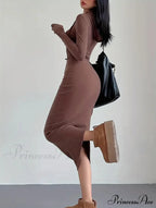 Casual Long Sleeve Drawstring Hooded Bodycon Dress - Black
