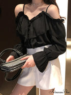 Casual Loose Spaghetti Strap Flare Sleeve Ruffles Tops