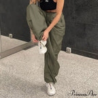 Casual Low Waist Ruched Trim Classic Baggy Cargo Pants - Brown