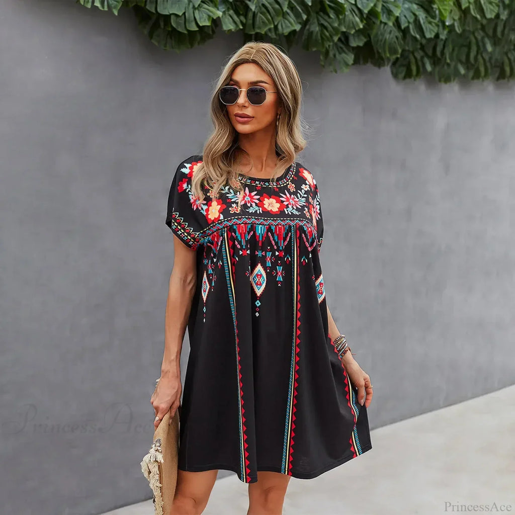 Casual O-neck Cotton Boho Dress