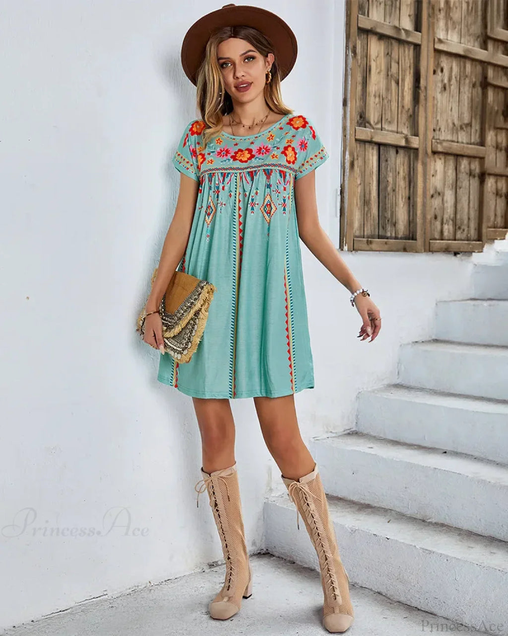 Casual O-neck Cotton Boho Dress