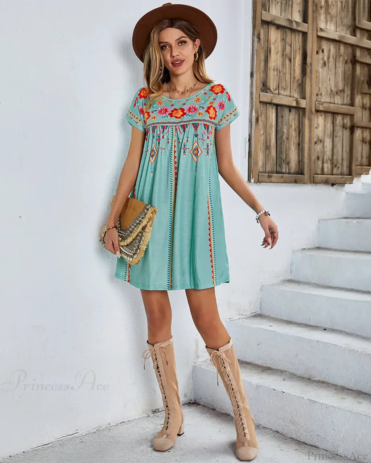 Casual O-neck Cotton Boho Dress