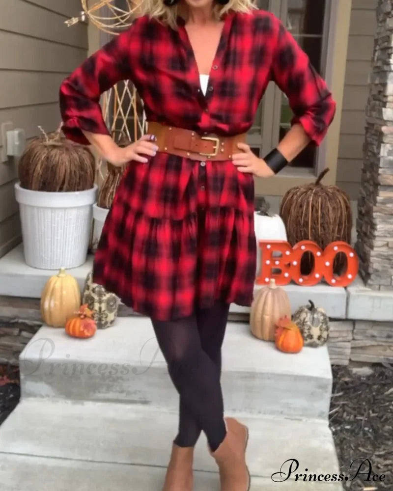 Casual Plaid Shirt Dress