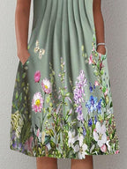 Casual Printed Floral Cutout V Neck Dress