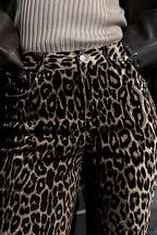 Casual Pure Cotton Leopard Print Wide Leg Pants