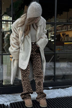 Casual Pure Cotton Leopard Print Wide Leg Pants