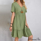 Casual Ruffle V Neck Midi Shift Dress for Women