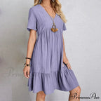 Casual Ruffle V Neck Midi Shift Dress for Women