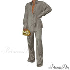 Casual - Set Elegant Women's Long and with Outfit Wide Solid Two Piece Arm Blouse Leg Loose Satin Pants