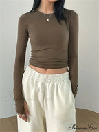 Casual Slim Fit Long Sleeve O-Neck Tops Spring Fall Knit Top