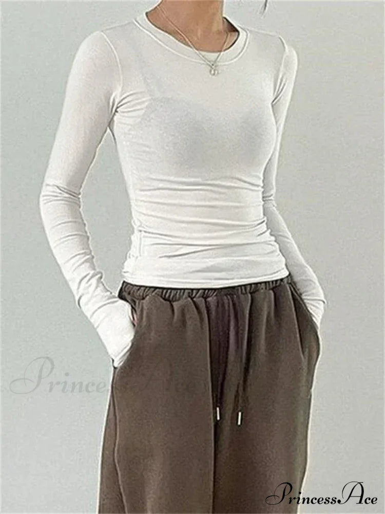 Casual Slim Fit Long Sleeve O-Neck Tops Spring Fall Knit Top