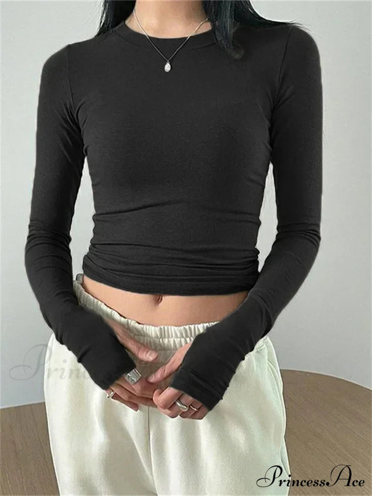 Casual Slim Fit Long Sleeve O-Neck Tops Spring Fall Knit Top